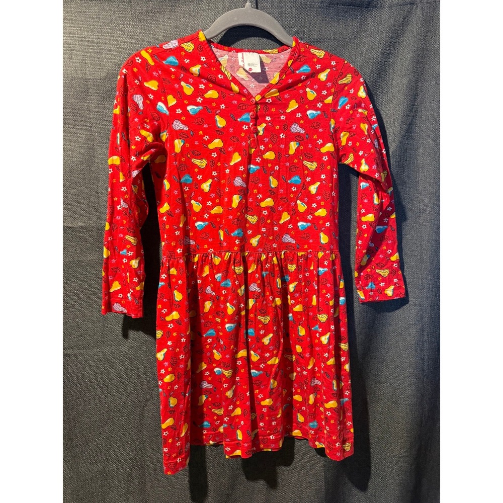 Vintage Hanna Andersson Girls Pear Print Dress 90s Long Sleeve Size 130